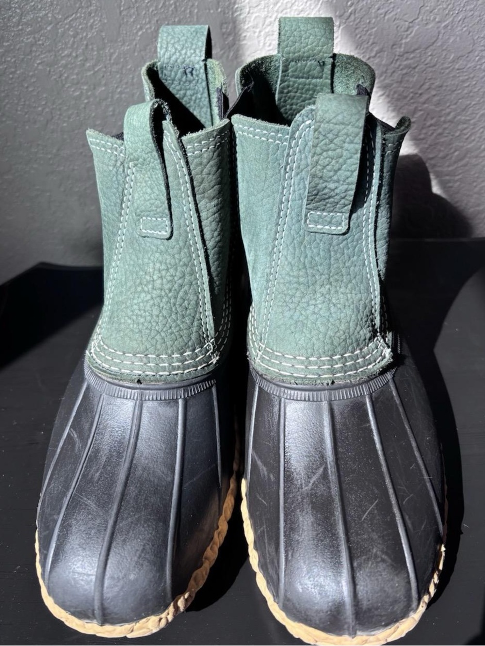 LL Bean Boots Rubber/Leather Moc’s Deepest Pine Green
see description for size